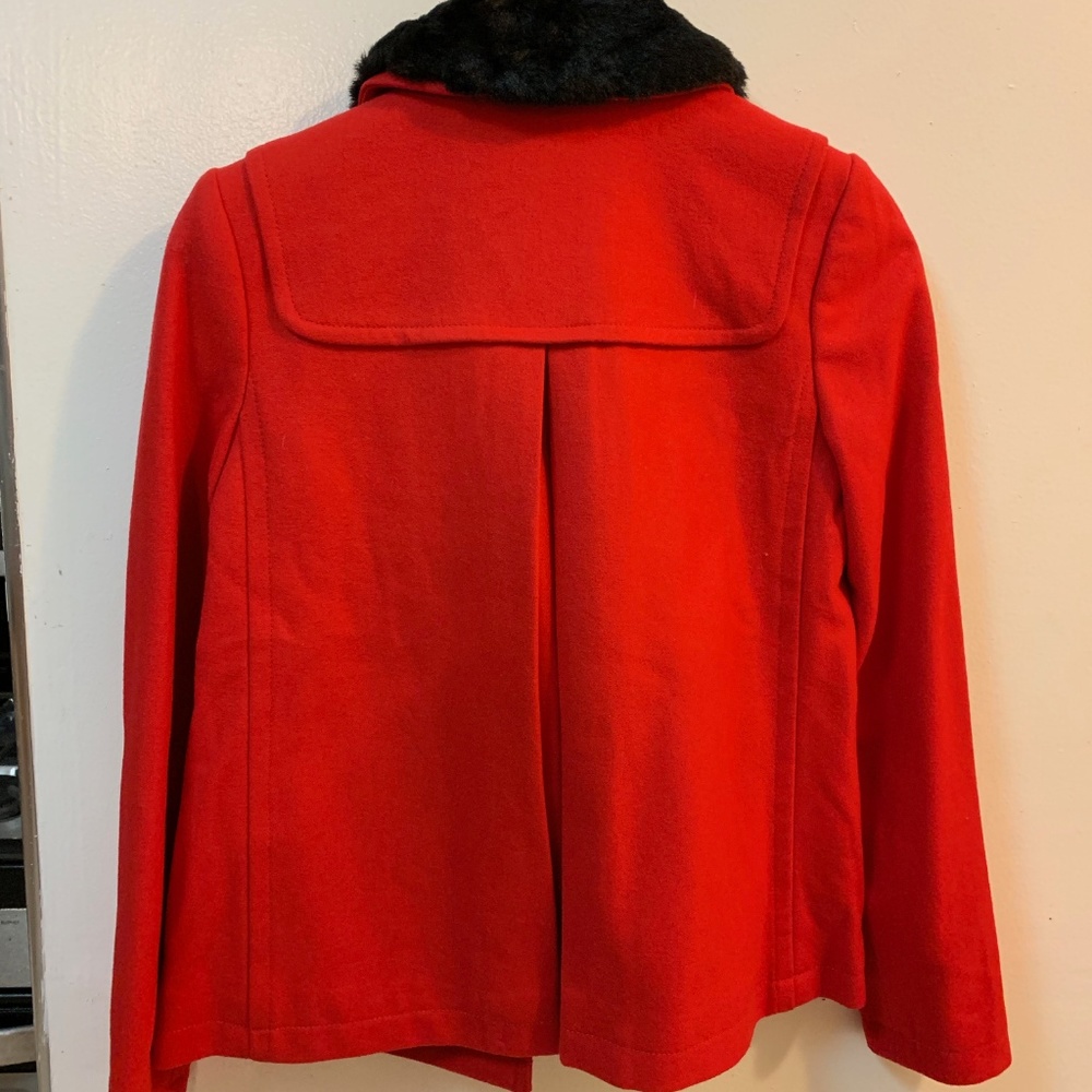 Juicy Couture Red Wool Toggle Duffle Coat with Fur - Picture 7 of 8